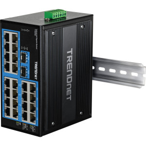 TRENDnet TI-G262 26-Port Ethernet Switch, 24 Gigabit ethernet ports, 2 Gigabit SFP slots, 52 Gbps switching capacity, DIN-rail/wall mount